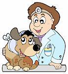 Dog with collar at veterinarian - vector illustration.