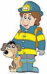 Firefighter with dog - vector illustration.