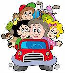 Happy family in car on vacation - vector illustration.
