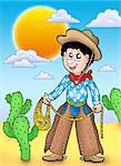 Country boy with sunset - color illustration.