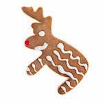 Homemade Gingerbread christmas cookies with a shape of a reindeer isolated on white