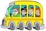 Cartoon school bus with kids - vector illustration.