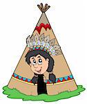 Indian in small tepee - vector illustration.