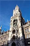 The towers and facade of the Neues Rathaus in Munich, Germany,
