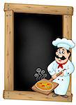 Blackboard with chef and pizza plate - color illustration.