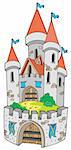 Cartoon castle with fortification - vector illustration.