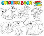 Coloring book with marine animals 1 - vector illustration.