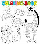 Coloring book with tropic animals 2 - vector illustration.