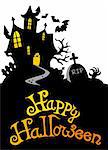 Halloween house with sign 3 - vector illustration.