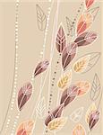 Beige background with stylized contour branches and leaves