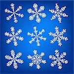Snowflake white and blue winter vector set