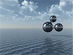 molecule model over the ocean - 3d illustration