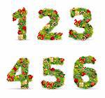 123456, vector christmas tree font with green fir and baubles