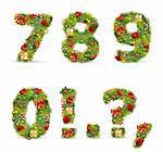7890, vector christmas tree font with green fir and baubles