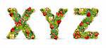 XYZ, vector christmas tree font with green fir and baublest