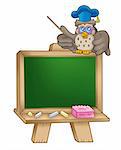 Owl lector in school - color illustration.