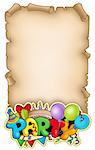 Scroll with party sign - color illustration.
