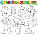 Coloring book firefighter collection - vector illustration.