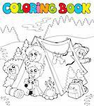 Coloring book with camping kids - vector illustration.