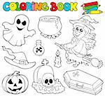 Coloring book with Halloween images - vector illustration.