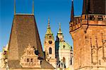 Famous towers on Charles Bridge in Prague