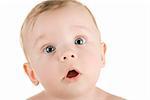 baby boy portrait closeup  isolated on a white background