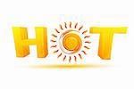 illustration of hot text with sun on isolated background