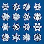 Set of Snowflakes Symbols on Blue Background. Cut Ready. Vector illustration