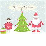 Christmas card with Santa  and girl. Vector illustration