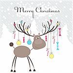 Christmas reindeer with fun gifts. Vector illustration
