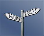 success failure road sign on blue background