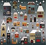 winter snow-covered country houses christmas vector set