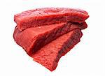 Raw sliced steak isolated over white