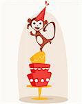 Dancing monkey birthday card vector illustration