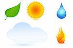 illustration of types of weather on white background