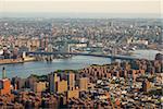 New York City Manhattan east Hudson River aerial view with Williamsburg Bridge and Brooklyn