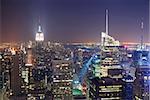 New York City Manhattan skyline night panorama aerial view with Empire State Building and skyscrapers