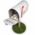 mailbox with a raised flag. with clipping path.