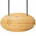 wooden sign on the chains. with clipping path.