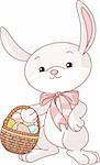 Cute Easter bunny with a basket with Easter eggs