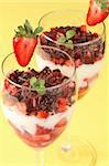 Strawberry and chocolate dessert with vanilla custard