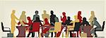 Colorful editable vector foreground silhouette of people in a meeting