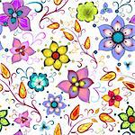 Seamless floral pattern with chaotic flowers (vector)