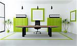 minimalist green and black office space - rendering