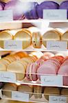 Macaroon varieties in bakery display