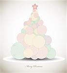 Christmas tree with ornaments, xmas card. Vector illustration