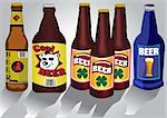 Vector illustration of different kind of beer bottles. The labels on the bottles is my original work and there are no existing company with these ones