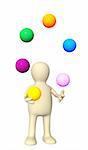 3d  puppet, juggling with color balls. Isolated over white