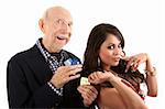 Rich elderly man with Hispanic gold-digger companion or wife