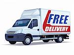 White commercial vehicle - delivery truck with a sign free delivery